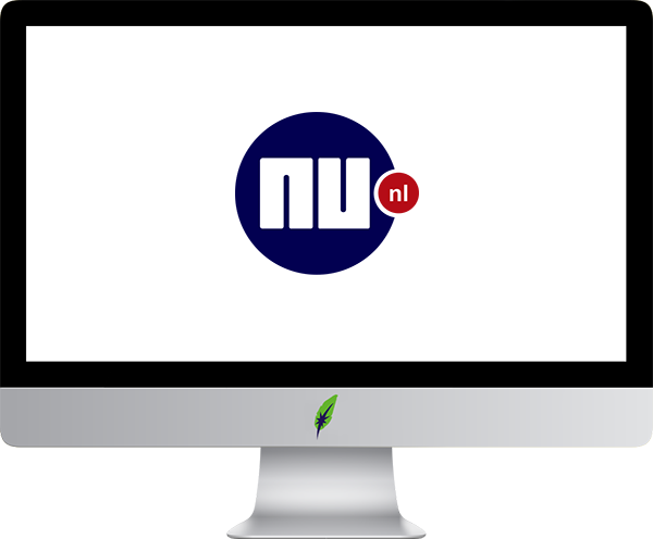 Computerscherm met logo Nederlandstalig online newsportal - NU.nl - in kleur op transparante achtergrond - 600 * 496 pixels